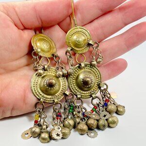 Big Kuchi Earrings, Afghan, Medallions, Middle Eastern, Old, Patina, Vintage